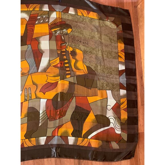 Large Abstract Picasso-Inspired Silk Scarf With Bold Colors & Geometric Patterns - Picture 6 of 8
